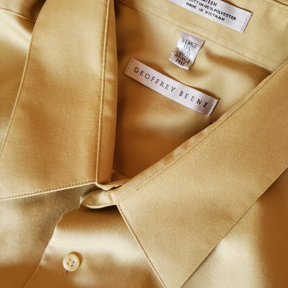 Geoffrey Beene  Men’s Collared Long Sleeve Amber Sateen Shirt XL, 17 1/2  32/33 - Picture 1 of 4